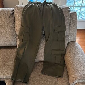 Free Haven Cargo Joggers Athleisure Streetwear Over-sized Green Cabincore Cozy